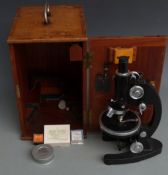 Cooke Troughton and Simms boxed microscope with additional eyepieces