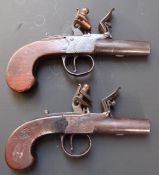 A pair of Howe of Colchester flintlock hammer action pocket pistols each with named and engraved