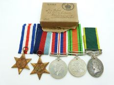 British Army WWII medals comprising 1939/1945 Star, France & Germany Star, Defence Medal, War