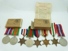 British Army WWII boxed medals comprising 1939/1945 Star, France & Italy Star, Africa Star, Italy