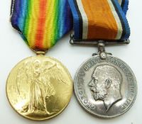 British Army WWI medals comprising War Medal and Victory Medal named to 108782 Gunner H Oswell,
