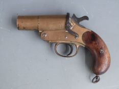 Cogswell and Harrison of London brass flare pistol with named frame stamped with crown over GR