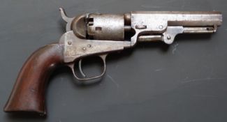 Colt .31 five-shot single action percussion pocket revolver with engraved scenes to the cylinder,