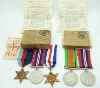 British Forces WWII boxed medals comprising War Medal and Defence Medal addressed to Mr Gilbert,