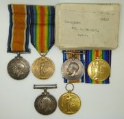 British Army WWI medals comprising three pairs of War and Victory Medals for the Army Service