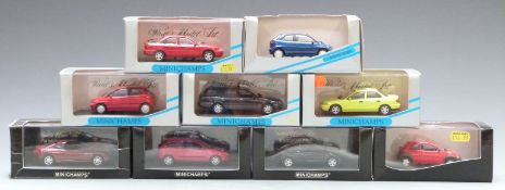 Nine Minichamps 1:43 scale diecast model cars including five Paul's Auto Art, all in original boxes.