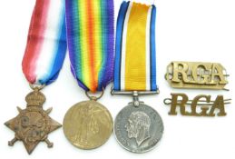British Army WWI medals comprising 1914/1915 Star, War Medal and Victory Medal named to 54442 Gunner