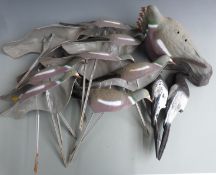 Twenty plastic pigeon and magpie decoys, some on sprung stands