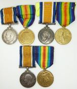 British Army WWI medals comprising three pairs of War and Victory Medals for the Royal Artillery