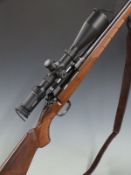 CZ 550 American .308 semi-automatic rifle with chequered grip and forend, raised cheek piece,