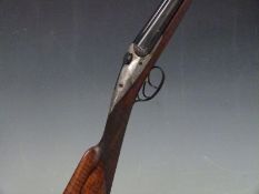 Darne 12 bore side by side shotgun with engraved sliding action and trigger guard, chequered semi-