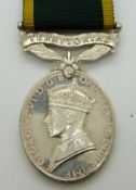 British Army Territorial Efficiency Medal (George VI) named to 925528 Gunner M A Morris, Royal