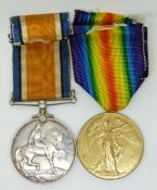 British Army WWI medals comprising War Medal and Victory Medal named to 33697 Pte W Lane,