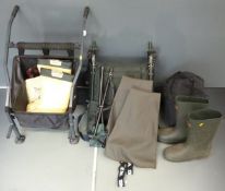 JRC all terrain adjustable fishing chair/bed, collapsible stool, size 9 thigh waders, Sunridge