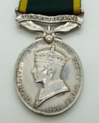 British Army Territorial Efficiency Medal (George VI) named to 6968097 Sgt J L Little, Rifle