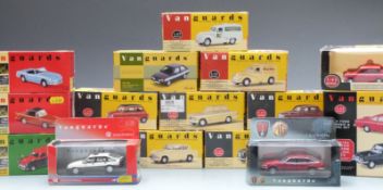 Seventeen Vanguards 1:43 scale diecast model vehicles and vehicle sets including Vauxhall, Rover MG,