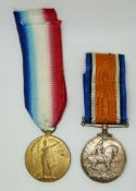British Army WWI medals comprising War Medal and Victory Medal named to 19178 Pte C Carwall,