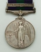 British Army General Service Medal with clasp for Malaya, named to 23529602 Gunner I G Evans,