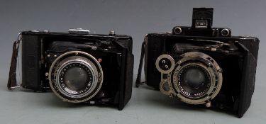 Two Zeiss folding bellows cameras comprising Super Ikonta 530/2 with Tessar 1:4.5 f=10.5cm lens
