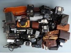 Vintage cameras to include Zeiss Ikon, Kodak folding cameras, Hawkeye, Coronet, Ross Ensign,