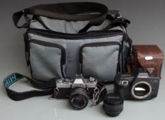 Canon EOS 600 SLR camera body and a Minolta XD5 with two Minolta 50mm 1:2 lenses and a winder unit