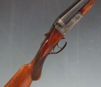 Mugica Eibar 12 bore side by side shotgun with engraved lock, trigger guard, underside and top
