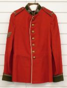 British Army Victorian or early 20thC Herefordshire Regiment 'Red Coat' tunic with 'grass' green