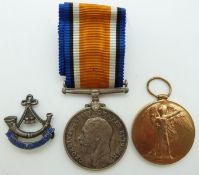 British Army WWI medals comprising War Medal and Victory Medal, named to 20447 Pte J F Blackwill, Ox