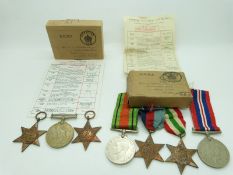 British Army WWII boxed medals comprising 1939/1945 Star, Italy Star, Defence Medal and War Medal
