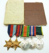 British Army WWII medals comprising 1939/1945 Star, Burma Star, Defence Medal, War Medal and