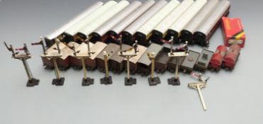 Thirty-four Hornby Dublo and Hornby 00 gauge coaches, wagons, tankers, goods vans and signals, one