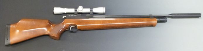 Air Arms S300 .22 PCP air rifle with chequered semi-pistol grip, raised cheek piece, sound