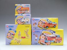 Five Corgi Classics Chipperfield's Circus diecast model vehicle, figure and animal sets comprising