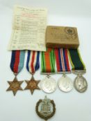 British Army WWII medals comprising 1939/1945 Star, France & Germany Star, Defence Medal, War