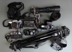 Cameras to include Pentax K10 SLR with 1:3.5-5.6 18-55mm lens, Tamron 70-300mm 1:4-5.6 lens, Praotor