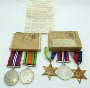 British Forces WWII boxed medals comprising 1939/1945 Star, Atlantic Star and War Medal addressed to