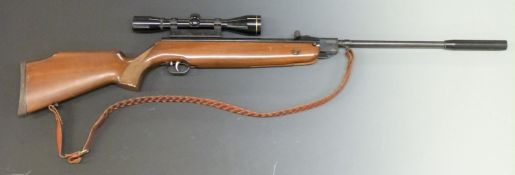 Weihrauch HW80 K .22 air rifle with chequered semi-pistol grip, braided sling, sound moderator,