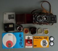 Rolleiflex 2.8 F TLR camera with 1:2.8 80mm lens, serial number of camera 2458788, together with a