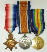 British Army WWI medals comprising 1914/1915 Star, War Medal and Victory Medal named to 20383 Pte