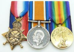 British Army WWI medals comprising 1914/1915 Star, War Medal and Victory Medal named to 046436 Pte T