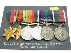 Royal Air Force WWII medals comprising 1939/1945 Star, Burma Star, Defence Medal, War Medal together