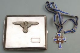 Der Deutschen Mutter medal and a cigarette case with Nazi insignia applied