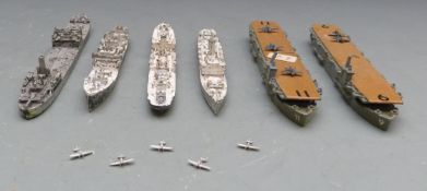 Eleven Neptun and similar diecast model waterline ships and aeroplanes including five Supermarine