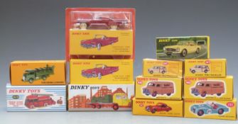 Twelve Atlas Editions Dinky Toys diecast model vehicles, all in original boxes.