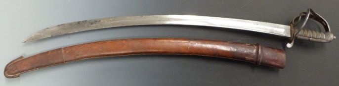 British Army 1910 pattern Indian Army Cavalry sword by Wilkinson, blade length 80cm, with leather