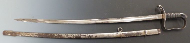 Austrian 1861 Infantry sabre with shagreen and wire grip, blade length 80cm, with scabbard