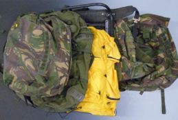 Five British army and similiar backpacks / bergens  including camouflage examples