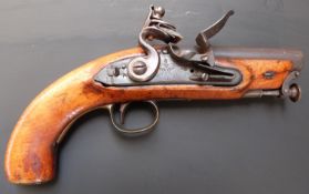 Flintlock hammer action customs pistol with lock stamped Tower and with crown over GR cypher,