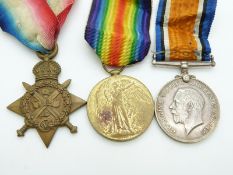 British Army WWI medals comprising 1914/1915 Star, War Medal and Victory Medal named to 3730