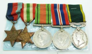 British Army WWII medals comprising 1939/1945 Star, Italy Star, Defence Medal, War Medal and